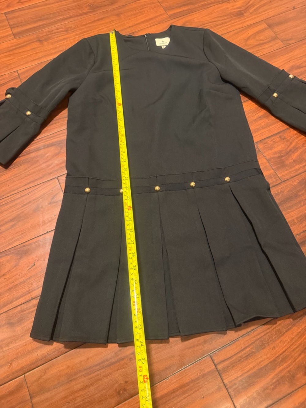 Tuckernuck Black Pleated Mini Dress with Gold-Tone Button Detail - Picture 11 of 13